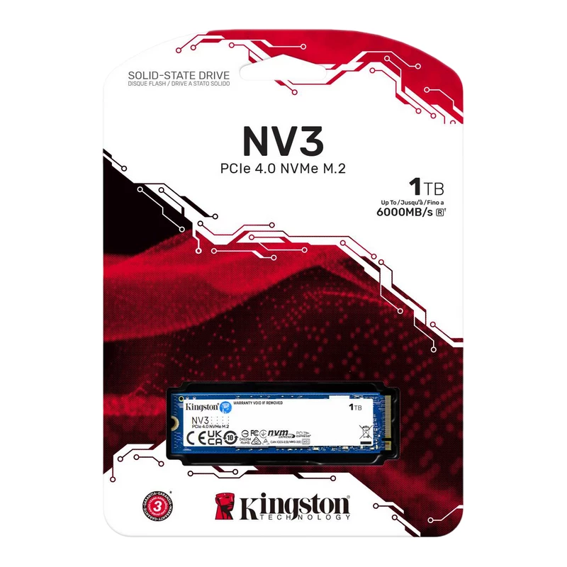 SSD KINGSTON M.2 NVME SSD 1.0TB  NV3, INTERFACE: PCIE4.0 X4 / NVME1.3, M2 TYPE 2280 FORM FACTOR, SEQUENTIAL READS 6000 MB/S, SEQUENTIAL WRITES 4000 MB/S, SMI SM2268XT2/ PHISON E27T CONTROLLER, TBW: 320TB, 3D BICS6 TLC/ QLC NAND FLASH