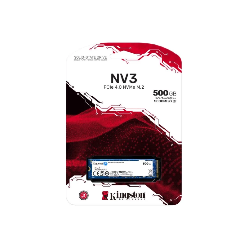SSD KINGSTON M.2 NVME SSD 500GB  NV3, INTERFACE: PCIE4.0 X4 / NVME1.3, M2 TYPE 2280 FORM FACTOR, SEQUENTIAL READS 5000 MB/S, SEQUENTIAL WRITES 3000 MB/S, SMI SM2268XT2/ PHISON E27T CONTROLLER, TBW: 160TB, 3D BICS6 TLC/ QLC NAND FLASH