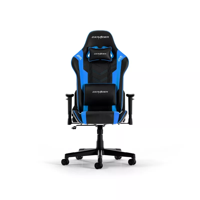 Fotoliu Gaming DXRacer GAMING/OFFICE CHAIR  PRINCE GC-P132-NB-FX2, BLACK/BLUE, GASLIFT CLASS 4, PREMIUM PU LEATHER, MAX WEIGHT UP TO 150KG / HEIGHT 165-185CM, RECLINE 90°-135°, 1D ARMRESTS, HEADREST AND LUMBAR CUSHIONS, NYLON WHEELBASE, 6CM PU CASTER, W-20 KG