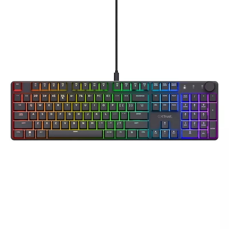 Gaming keyboard TRUST GAMING GXT 866 TORIX PREMIUM MECHANICAL GAMING KEYBOARD, LINEAR HUANO MECHANICAL FULL RGB WHITE SWITCHES, FULL RGB ILLUMINATION, 104 KEYS, 50 MILLION KEY PRESSES, US, 1.8 M, USB, BLACK