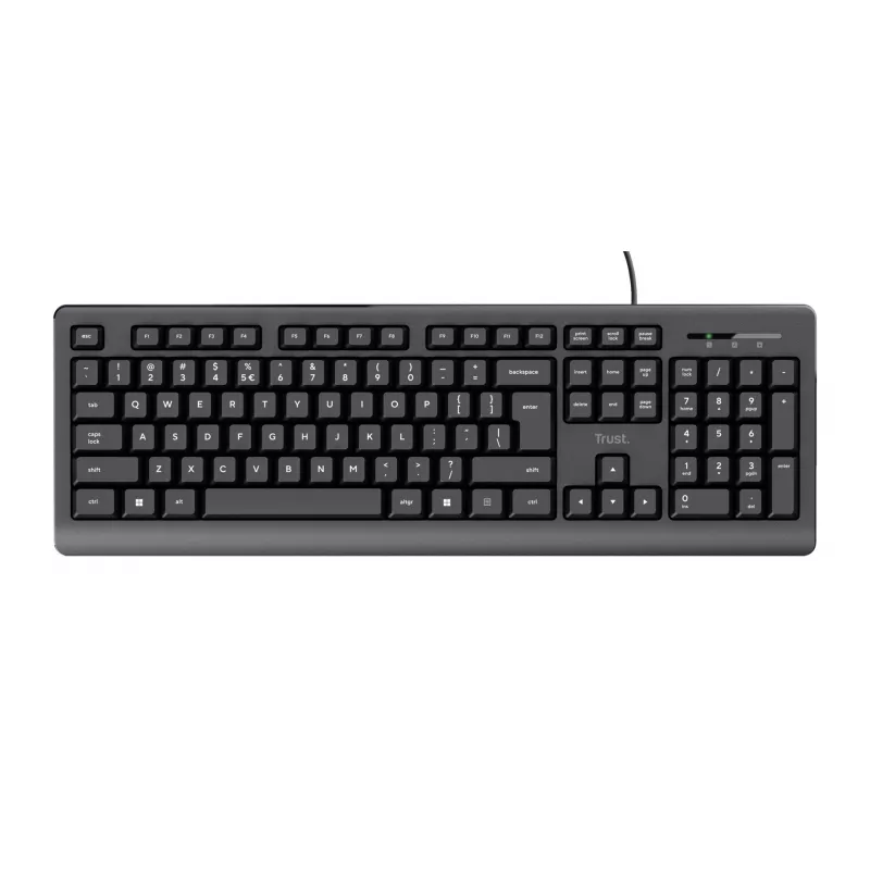 Keyboard TRUST PRIMO KEYBOARD, FULL SIZE, SILENT TYPING, SPILL-RESISTANT, USB, 1.8M, US, BLACK