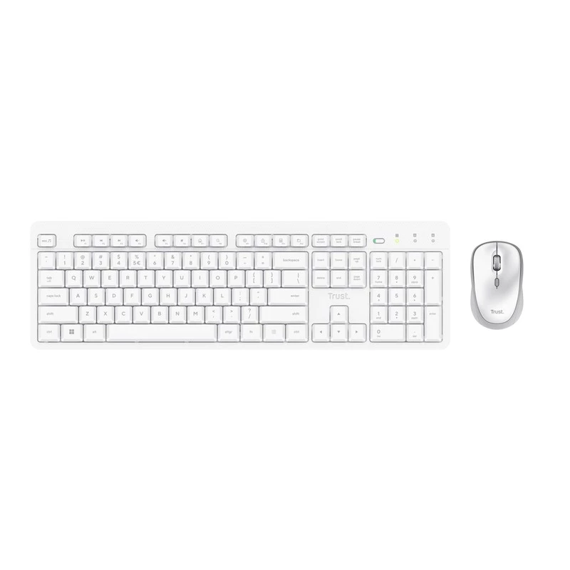 Kit (keyboard+mouse) TRUST ODY II WIRELESS SILENT KEYBOARD AND MOUSE SET, SILENT KEYS AND MOUSE BUTTONS, 800-1600 DPI, SPILL-RESISTANT, KEY TECHNOLOGY - MEMBRANE, QWERTY US, NON-REFLECTIVE FLAT SURFACE, WHITE