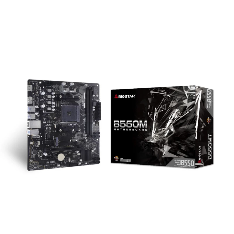 Placa de baza BIOSTAR B550MT, SOCKET AM4, AMD B550, DUAL 2XDDR4-4933+, APU AMD GRAPHICS, HDMI, DP, 1XPCIE4.0 X16, 4XSATA3, 1X M.2 GEN4 X4(64GB/S), 2XPCIE3.0 X1, ALC897 7.1 HDA, 1GBE LAN, SUPPORT FRONT 1X USB 3.2 GEN2 TYPE-C, 6XUSB3.2, MATX
