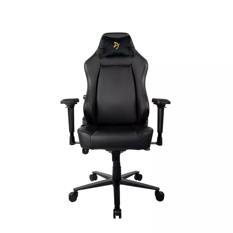 Игровое геймерское кресло AROZZI GAMING/OFFICE CHAIR  PRIMO PU, BLACK/GOLD, MAX WEIGHT UP TO 135-145KG / HEIGHT 165-190CM, TILT  ANGLE LOCK, RECLINE 165°, 4D ARMRESTS, ADJUSTABLE LUMBAR SUPPORT, HEAD CUSHION, METAL FRAME, ALUMINIUM WHEELBASE, GAS LIFT 4 CLASS, LARGE NYLON CAST