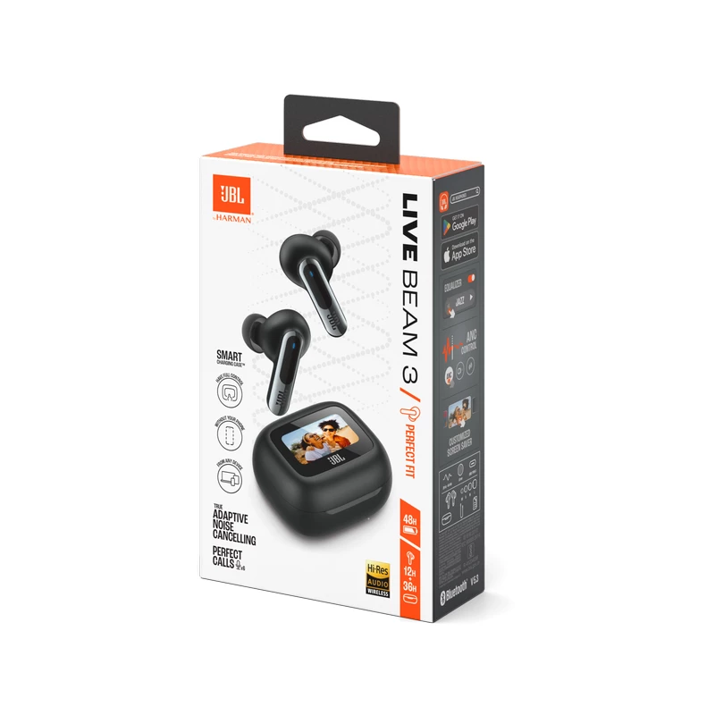 Casti cu fir si microfon JBL TRUE WIRELESS   LIVE BEAM 3 BLACK TWS TRUE ADAPTIVE NOISE CANCELLING