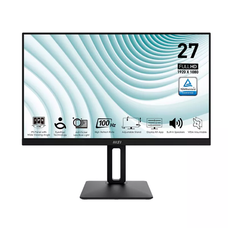 Monitor MSI MONITOR  27" PRO MP271A, DIAGONAL (INCH): 27, PANEL: IPS, RESOLUTION: 1920X1080, REFRESH RATE: 100HZ, RESPONSE TIME MPRT: 1MS, BRIGHTNESS (MAX): 300 CD/MІ, CONTRAST (STATIC) : 1000:1, SPEAKERS: 2WX2, D-SUB: X1, HDMI: X1, DISPLAYPORT: X1, AUX: X1