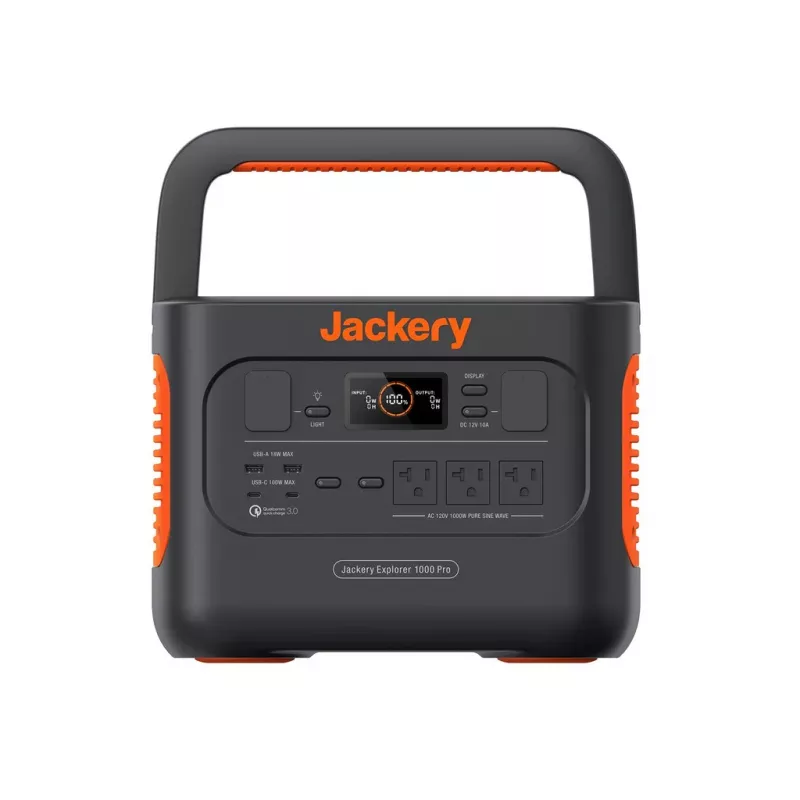 Power Station Jackery "EXPLORER 1000 PRO" PORTABLE POWER STATION, CAPACITY: 1002WH, AC OUTPUT: 1000W (2000W PEAK), LCD, 2* USB-A, 2*USB-C, 3*AC OUTPUT, 1 CAR PORT, DC OUTPUT, 2000 CYCLES LITHIUM-ION, WEIGHT:11.5KG, 26X26X34CM, CHARGE 0-100% IN 1.8 HOUR, BLACK/ORAN