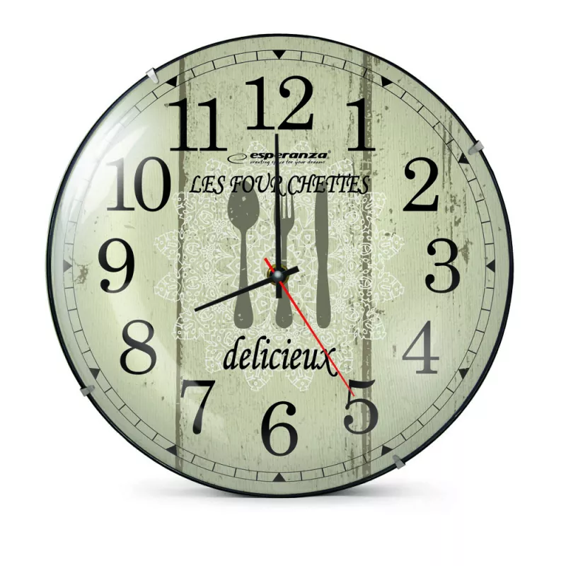 Ceas de perete ESPERANZA CLOCK WALL  PARIS  EHC018P WHITE,  30 CM, (TEXT: LES FOURCHETTES), PLASTIC FRAME, QUIET MOVEMENT, HOOK FOR EASY INSTALLATION, POWER: 1X AA BATTERY (NOT INCLUDED)