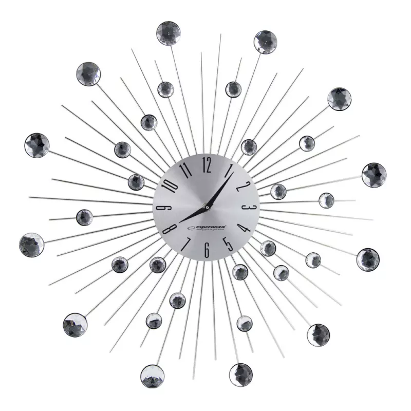 Ceas de perete ESPERANZA CLOCK WALL  BOSTON  EHC002 GREY,  50 CM, DECORATED WITH DIAMONDS (ACRYLIC GLASS), ALUMINIUM CLOCK SURFACE, QUIET MOVEMENT, HOOK FOR EASY INSTALLATION, POWER: 1X AA BATTERY (NOT INCLUDED)