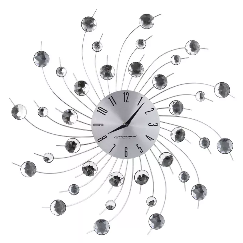 Ceas de perete ESPERANZA CLOCK WALL  GENEVA  EHC004 GREY,  50 CM, DECORATED WITH DIAMONDS (ACRYLIC GLASS), ALUMINIUM CLOCK SURFACE, QUIET MOVEMENT, HOOK FOR EASY INSTALLATION, POWER: 1X AA BATTERY (NOT INCLUDED)