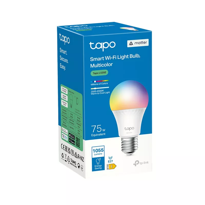 Bec LED TP-LINK "TAPO L535E", SMART WI-FI LED BULB WITH DIMMABLE LIGHT, MULTICOLOR, 2500-6500K, 1100LM, MATTER