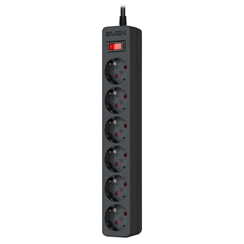 Prelungitor cu protectie SVEN SURGE PROTECTOR  SF-06E, 6 SOCKETS, CHILDREN PROTECTION, NON-FLAMMABLE, 2300W, 3.0M, BLACK