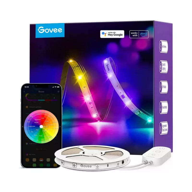 Indoor led strip GOVEE RGBIC BASIC LED STRIP LIGHT 10M, Wi-Fi + BT, Multicolor, Zonal Color Control, Voice Control, App, No Hub Required, 3M Peel-and-Stick, Flexible Installation, Cuttable, 11 Music Modes, 64+ Preset Scene Modes