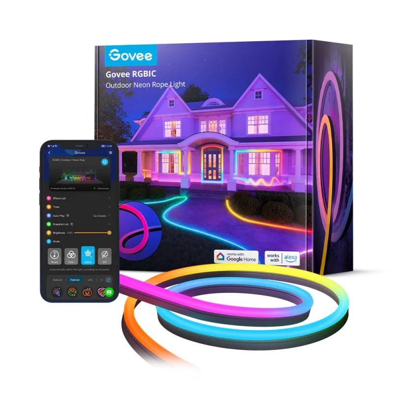 
Умный наружный светильник GOVEE RGBIC Outdoor Neon Strip Lights 10M, Wi-Fi + BT, App, Delicate Lighting Effects, Simple Installation, Voice Control, 11 Music Mode, Segmented RGBIC Lighting Waterpro