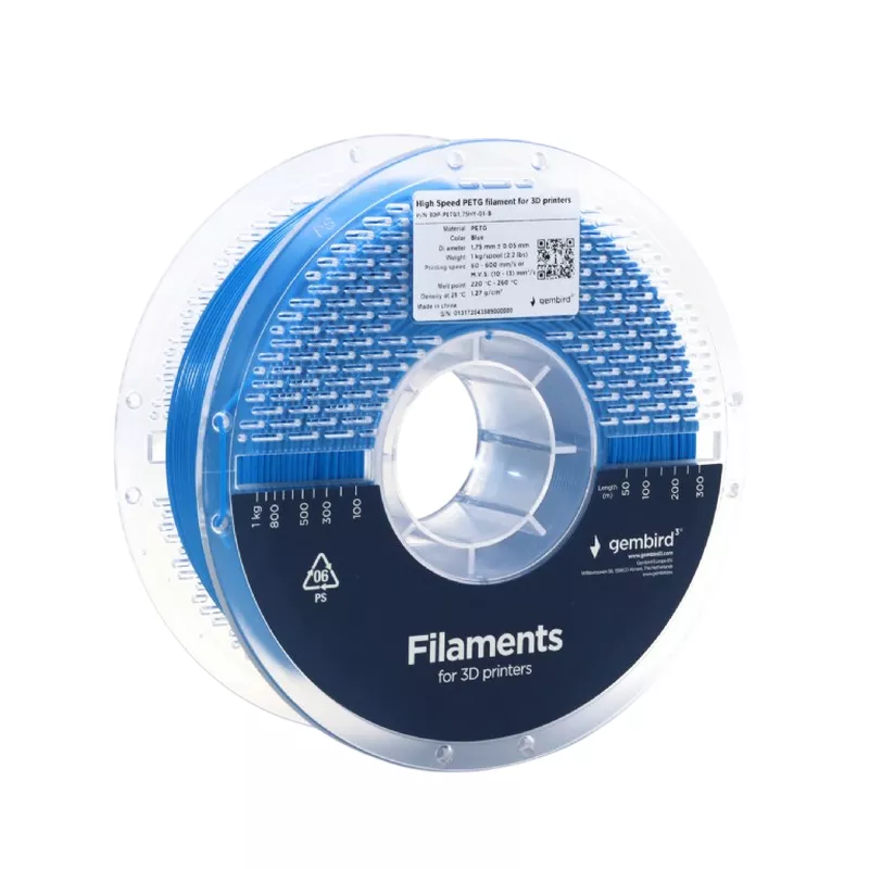 Филамент GEMBIRD PETG 1.75 mm, High Speed Filament Gembird Blue, 1 kg, 3DP-PETG1.75HY-01-B