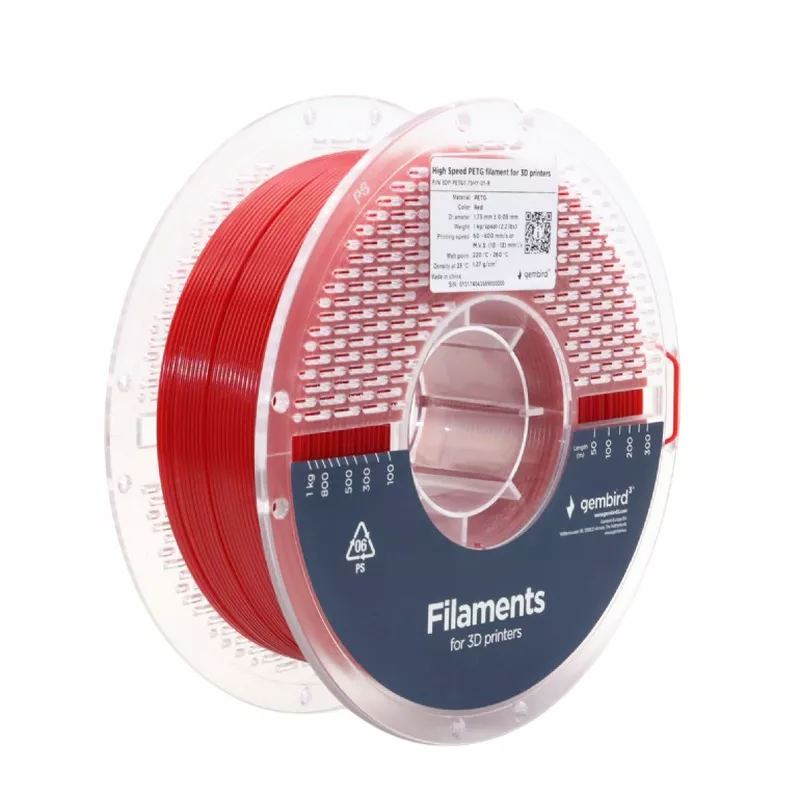 Filament GEMBIRD PETG 1.75 MM, HIGH SPEED FILAMENT  RED, 1 KG, 3DP-PETG1.75HY-01-R