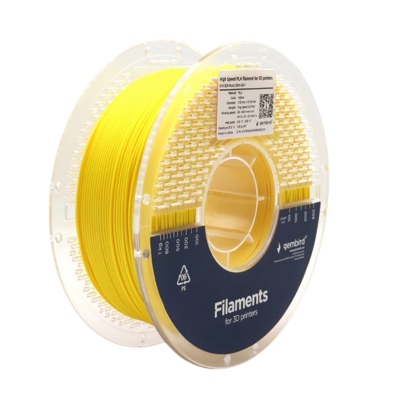 Filament GEMBIRD PLA 1.75 MM  HIGH SPEED FILAMENT YELLOW, 1 KG, , 3DP-PLA1.75HY-01-Y