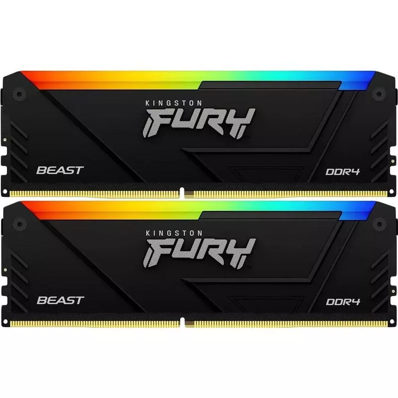 Модуль памяти KINGSTON 16GB (Kit of 2*8GB) DDR4-3600 Kingston FURY® Beast DDR4 RGB, PC28800, CL17, 1.35V, Auto-overclocking, Dynamic RGB effects featuring Kingston FURY Infrared Sync technology, Asymmetric BLACK low-profile heat spreader, Intel XMP Ready (Extreme Memory