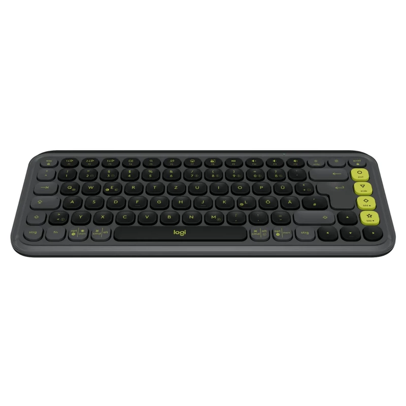 Tastatura fara fir LOGITECH WIRELESS KEYBOARD  POP ICON, COMPACT DESIGN, LOW-PROFILE KEYS, DUAL PRINTED LAYOUT, EASY-SWITCH KEYS, 2XAAA, BLUETOOTH, EN, GRAPHITE/GREEN