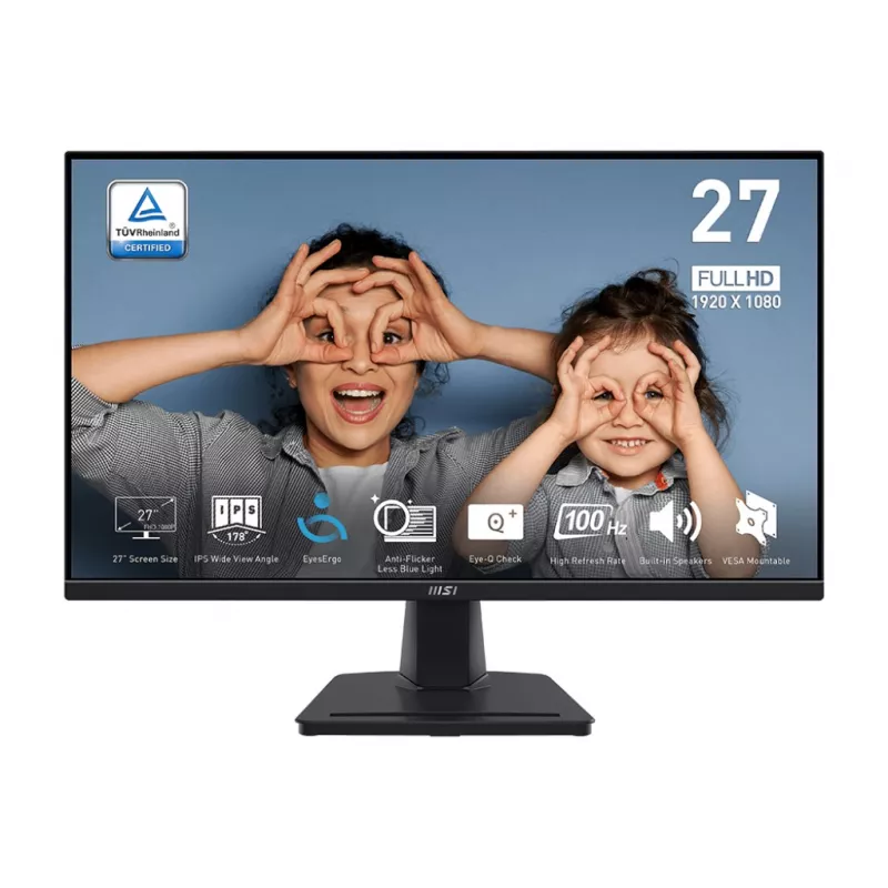 Monitor MSI 27.0”  IPS LED PRO MP275 BLACK (1MS, 1000:1, 300CD, 1920X1080, 178°/178°, VGA, HDMI, REFRESH RATE 100HZ, HDR, AUDIO LINE-IN/OUT, SPEAKERS 2 X 2W, VESA)