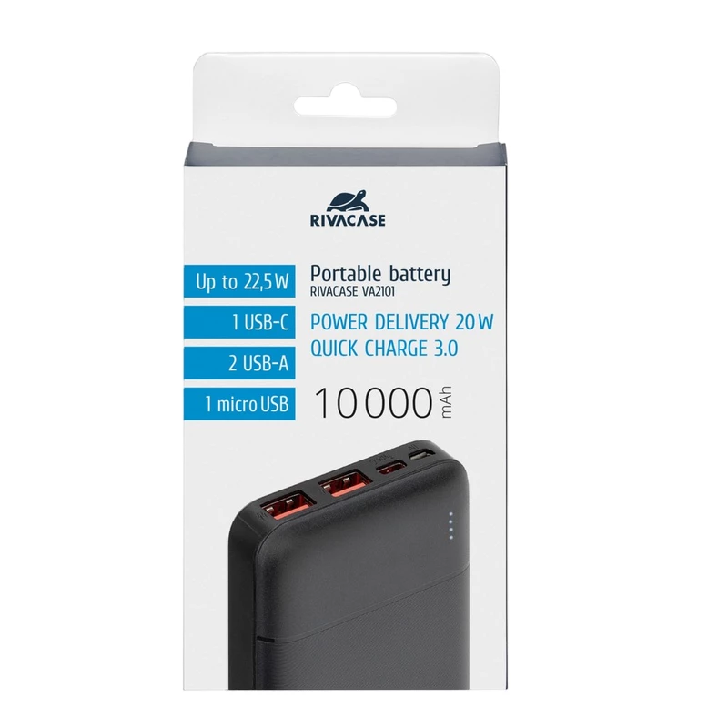 Портативное зарядное устройство Rivacase Power Bank Rivacase 10000 mAh QC 3.0/PD 22.5W, VA2101, Black
