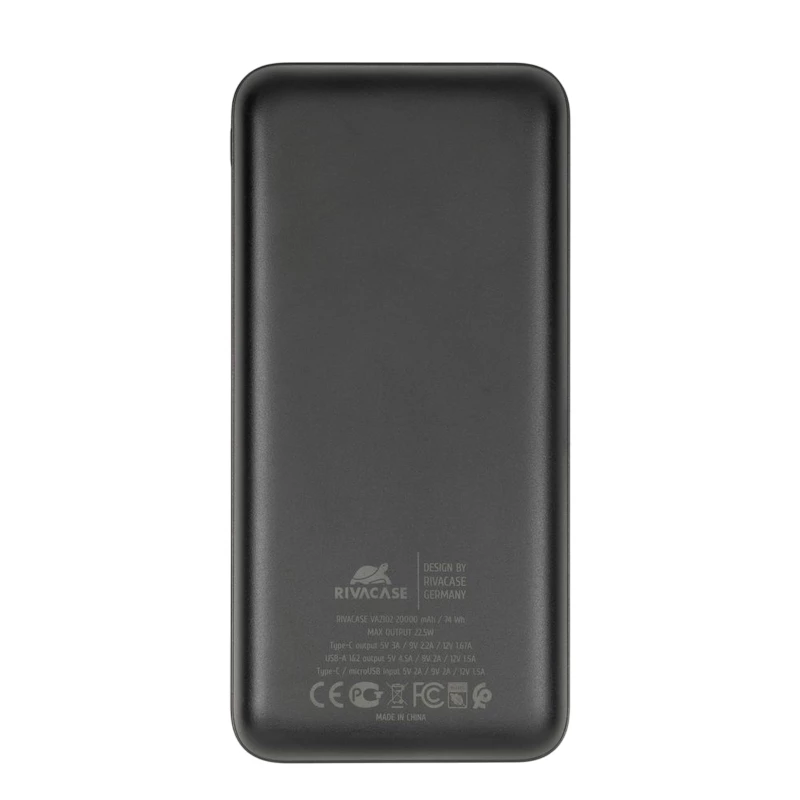Baterie externa universala Rivacase POWER BANK  20000 MAH QC 3.0/PD 22.5W, VA2102, BLACK
