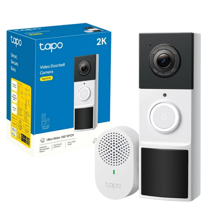 Camera IP TP-LINK TAPO D210, 3MPIX, IP65, SMART BATTERY VIDEO DOORBEL, 6400MAH, MICROSD, MIC, SPEAKER