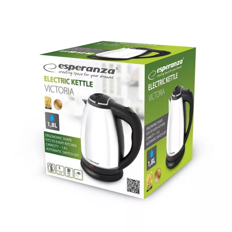 Электрочайник ESPERANZA KETTLE VICTORIA EKK113W WHITE, 1800W, INOX, 1.8 L, CONCEALED HEATING ELEMENT, 360° SWIVEL BASE, AUTO SHUT-OFF AFTER BOILING