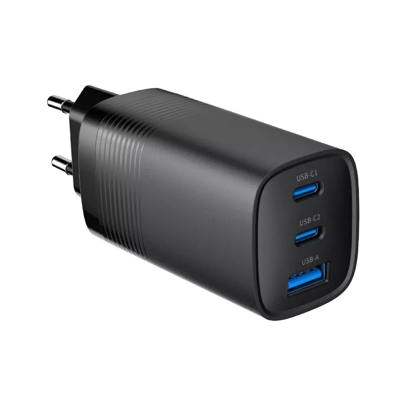 Incarcator GEMBIRD 3-PORT 65 W GAN USB-C/USB-A FAST CHARGER, BLACK, TA-UC-PDQC65-01-BK