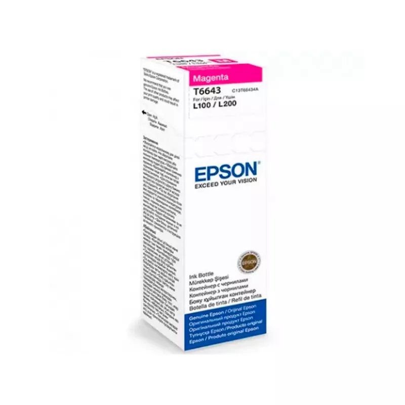 Flacon cerneala EPSON T66434A MAGENTA FOR L100/110/120/130/132/200/210/220/222/300/310/312/350/355/362/364/365/366/382/386/455/456/486/550/555/565/566/1300/3050/3060/3070, 70ML (C13T66434A) T66434A