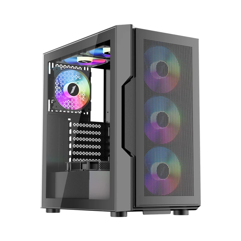 Carcasa fara PSU 1STPLAYER CASE  T7-P BLACK, ATX W/O PSU, TEMPERED GLASS SIDE PANEL, FRONT PANEL: PLASTIC NET, F2 ARGB FAN (3FRONT,1REAR), C3 HUB WITHOUT CONTROLLER, MB SYNCHRO, 2.5” SSD*3 / 3.5” HDD*1, FRONT REMOVABLE DUST FILTER, TOOL-FREE QUICK-REALEASE PANELS, USB