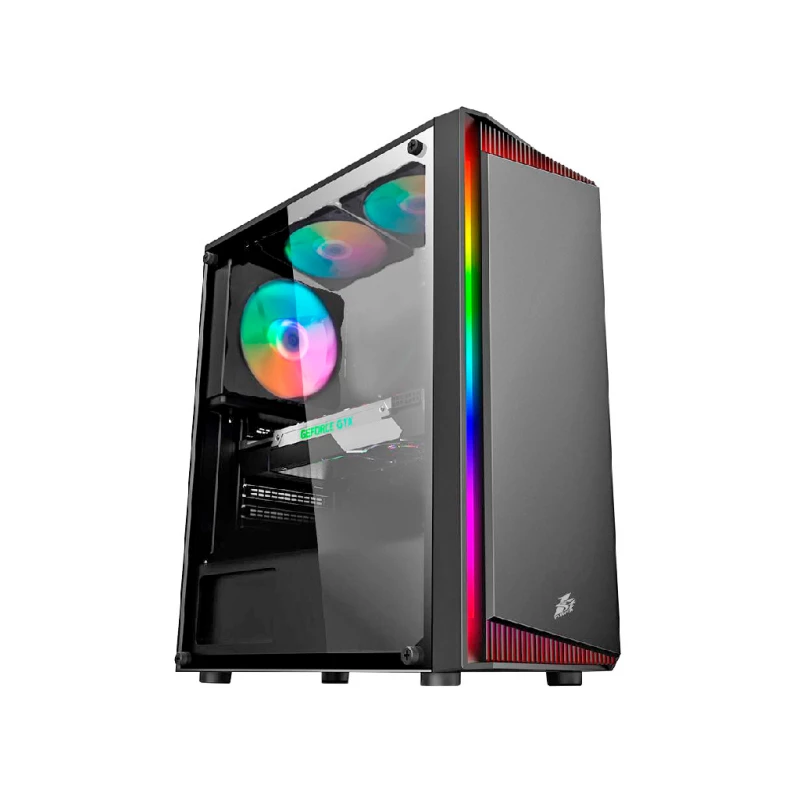 Carcasa fara PSU 1STPLAYER CASE  RB-4 BLACK, ATX W/O PSU, TEMPERED GLASS SIDE PANEL, FRONT PANEL WITH LIGHT STRIP, F5M RGB FAN (1REAR), NO HUB AND CONTROLLER, 3.5' HDD*1/2.5” SSD*1, USB3.0*1, USB2.0*2, HD AUDIO, SPCC 0.40MM, BLACK