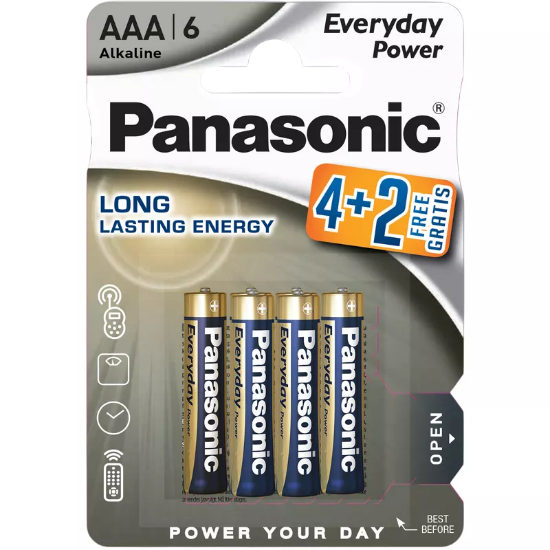 Батарея PANASONIC Panasonic  "EVERYDAY Power" AAA Blister *6, Alkaline, LR03REE/6B2F
