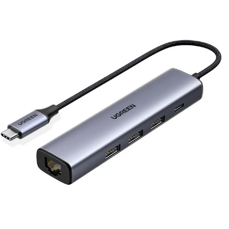 Док-станция UGREEN HUB 4IN1 TYPE-C TO 3XUSB+RJ45+TYPE-C(PD 100W) CM475, SPACE GREY