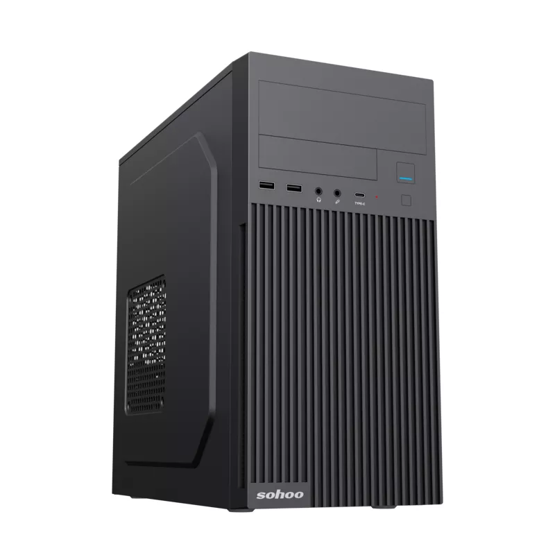 Carcasa SOHOO CASE MATX 550W  6521BK, 0.4MM, 1XUSB-C, 1XUSB3.0, 1XUSB2.0, 1X5.25", 2X3.5", 3X2.5", PSU: ATX-550W-12CM, BLACK