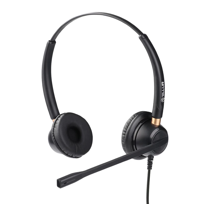 Casti cu fir si microfon Tellur CALL CENTER HEADSET WIRED  VOICE 520N, QD, BINAURAL, USB, BLACK, TLL411004