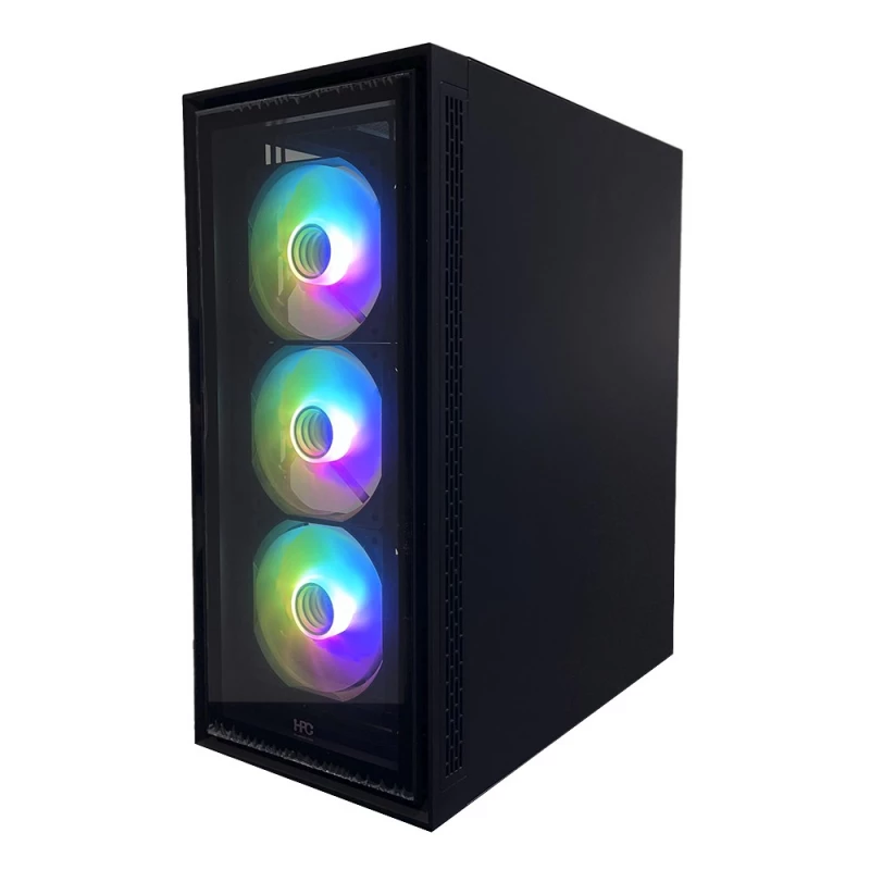 Carcasa HPC C-09 ATX, WITH PSU 650W, (24 PIN BLACK FLAT CABLES, 1X 8PIN(4+4), 2X 8PIN(6+2), 6X SATA, 2X IDE, 12CM BLACK FAN), GLASS SIDE & FRONT PANELS, 3X 120MM ARGB FANS (FRONT), 1X 120MM ARGB(REAR), 1XUSB3.2, 2XUSB2.0/HD AUDIO, 2X 3.5” HDD / 3X2.5