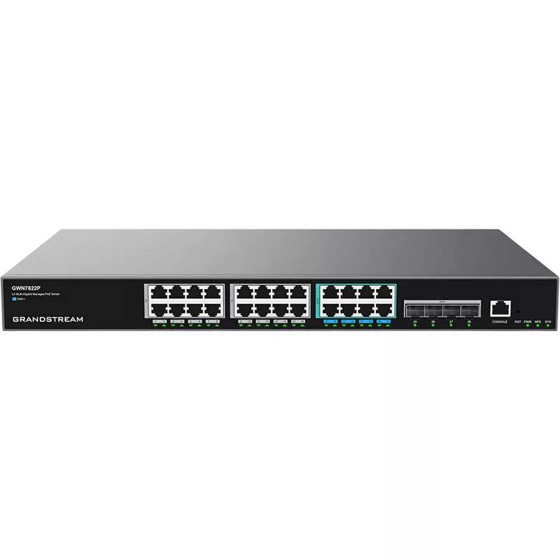 Comutator de retea Grandstream 24-PORT 2.5G MANAGED POE++ SWITCH,  "GWN7822P", 8X2.5G POE++, 16XGBIT POE+, 4X10G SFP+, STEEL CASE, 360W BUDGET