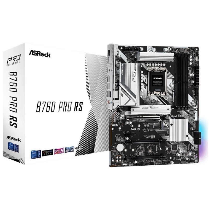 Placa de baza ASROCK B760 PRO RS, SOCKET 1700, 10 PHASES, INTEL® B760 (12/13/14TH GEN CPU), CPU GRAPHICS, HDMI, DISPLAYPORT, EDP,  DUAL 4XDDR5-7200, 1XPCIE X16 5.0, 1XPCIE X16 4.0, 1XPCIE X16 3.0, 1XPCIE X1 3.0, 1 X M.2 SOCKET (KEY E), 4 XSATA3, RAID, 2X HYPER M.2