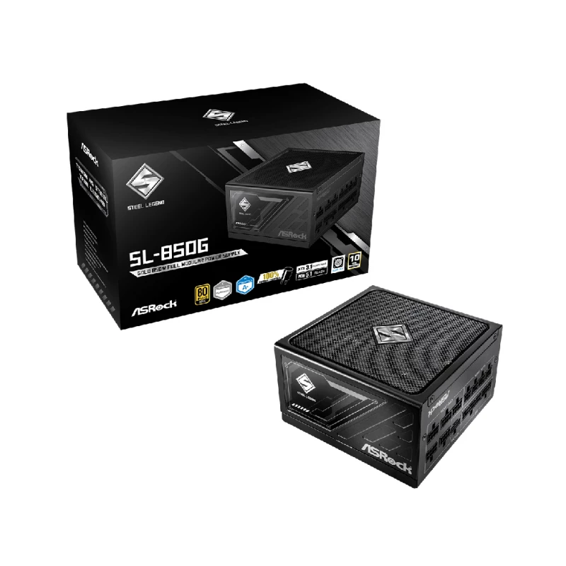 Sursa de alimentare PC ASROCK ASRock Steel Legend "SL-850G", 850W, ATX3.1 and PCIe5.1 Ready, 80 PLUS® GOLD, Fully Modular Cable Design, 135mm Striped Axial FDB Fan, iCool Intelligent Fan Control Mode, Built-in 5V BOOST function, 100% Highly Reliable Japanese Capacitors, +12V (70.