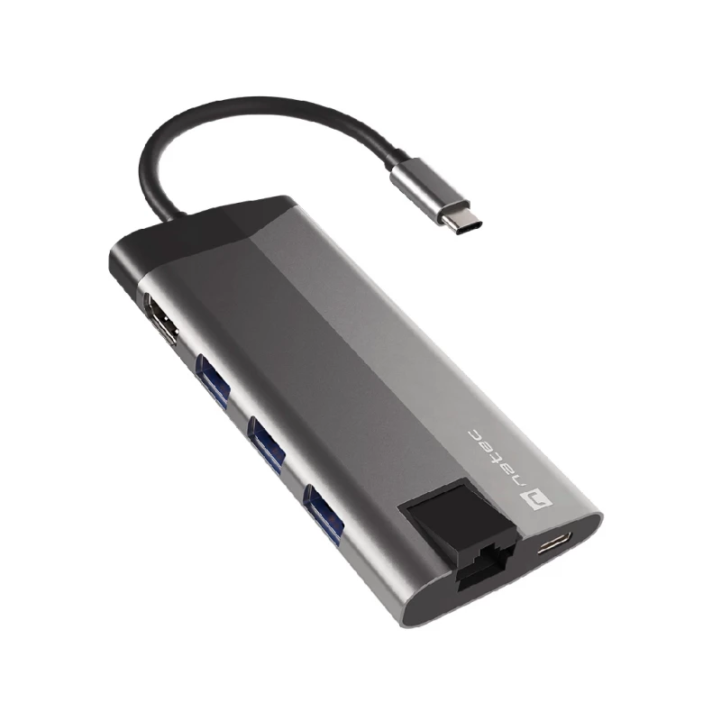 Док-станция Natec NMP1690 FOWLER PLUS HUB USB-C MULTIPORT ADAPTER 8 IN 1, USB 3.0 3X, HDMI 4K, USB-C PD, RJ45, SD, MICRO