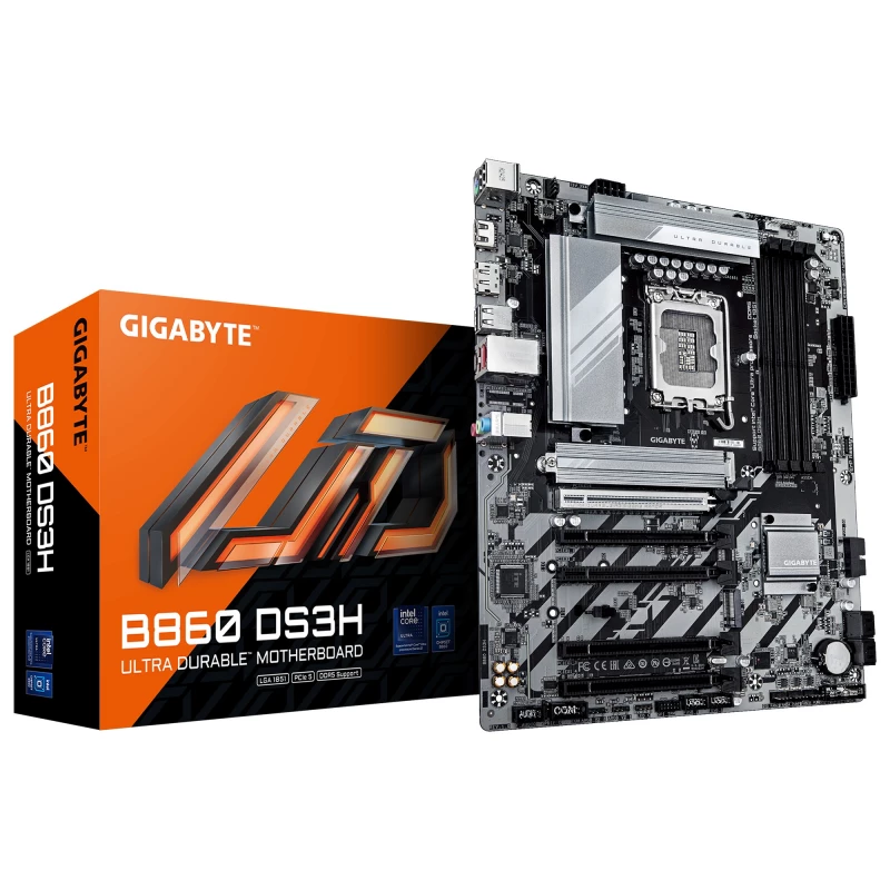 Placa de baza GIGABYTE B860 DS3H, SOCKET 1851, 11PHASES, INTEL® B860 (ULTRA 2 SERIES CPU), CPU GRAPHICS, HDMI, DP, DUAL 4XDDR5-9066, 5XPCIE X16 5.0, 4XSATA3, RAID, 2XM.2 5.0, 1XPCIE X1, REALTEK 7.1 HDA, 2.5GBE LAN, 1XUSB-C 3.2GEN2X2, 1XUSB3.2GEN2, 3XUSB3.2(1C+2A),