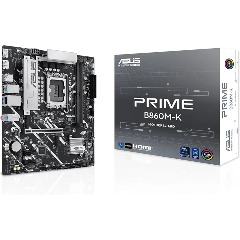 Placa de baza ASUS PRIME B860M-K INTEL B860, LGA1851, DUAL DDR5 8800+MHZ, PCIE 4.0 X16, DISPLAY PORT/HDMI, USB3.2, USB TYPE-C, SATA RAID, M.2 PCIE 5.0 X4, M.2 PCIE 4.0 X4, SB 8-CH., 2.5GB ETHERNET, \AURA SYNC RGB LIGHTING