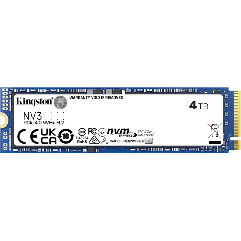 SSD KINGSTON 4TB SSD M.2 TYPE 2280 PCIE 4.0 X4 NVME  NV3 SNV3S/4000G, READ 6000MB/S, WRITE 5000MB/S (SOLID STATE DRIVE INTERN SSD/ВНУТРЕНИЙ ВЫСОКОСКОРОСТНОЙ НАКОПИТЕЛЬ SSD)