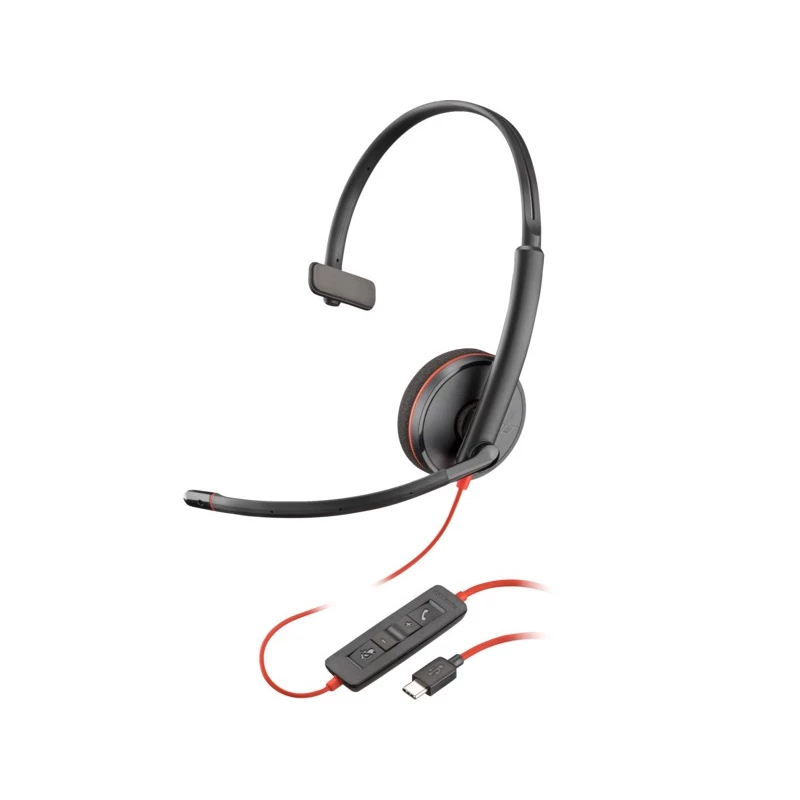 Casti cu fir si microfon Poly BLACKWIRE 3210 MONAURAL USB-C HEADSET, MICROPHONE NOISE-CANCELING, SOUNDGUARD, DSP, RECEIVE OUTPUT FROM 20 HZ–20 KHZ, MICROPHONE 100 HZ–10 KHZ, CALL ANSWER/IGNORE/END/HOLD, REDIAL, MUTE, VOLUME +/-, OEM, CABLE LENGTH 1610MM