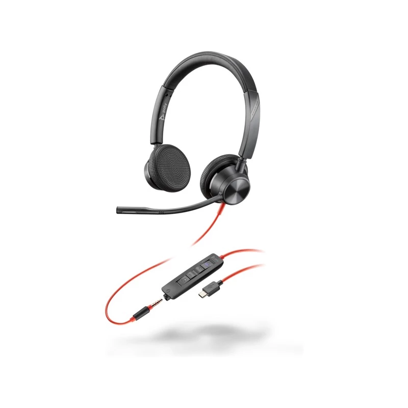 Casti cu fir si microfon Poly BLACKWIRE 3325-M STEREO USB-C HEADSET, 3.5 MM, MICROSOFT TEAMS CERTIFIED, MICROPHONE NOISE-CANCELING, SOUNDGUARD, DSP, RECEIVE OUTPUT FROM 80 HZ–20 KHZ, MICROPHONE 100 HZ–10 KHZ, CALL ANSWER/IGNORE/END/HOLD, REDIAL, MUTE, VOLUME +/-, CABLE LENGT