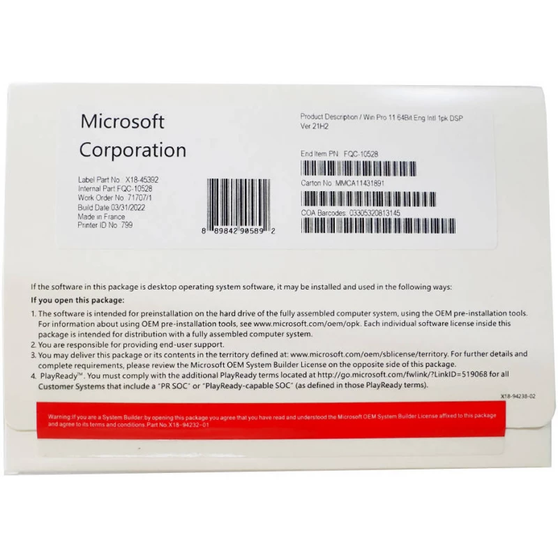 Операционная система MICROSOFT Windows 11 Professional OEM 64-bit EngIish FQC-10528