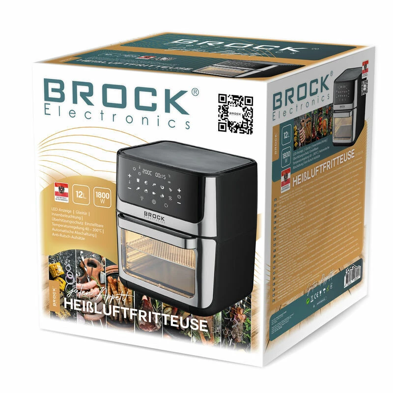 Мультиварка Brock HOT AIR OVEN-FRYER DA 1000 BK, 12L, 1800W, LED DISPLAY. GLASS DOOR. INTERNAL LIGHTING. TEMPERATURE 40 – 200 °C. AUTO SHUT-OFF. OVERHEATING PROTECTION. ANTI-SLIP PADS. 3 SHELVES WITH HOLES FOR BAKING, GRILLING PLACE FOR CHICKEN, 8 MINI SKEWE