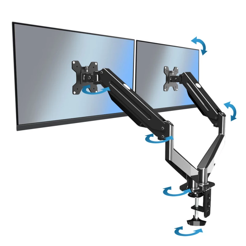 Держатель для монитора ESPERANZA Arm for 2 monitor 10"-27"  Esperanza MACHE ERW020, Adjustable desk display mounting arm, Gas spring Max load: 2x6 kg, VESA 75/100 mm, Tilt adjustment (up/down): +/-80o, Right/left adjustment: +90o/-90o, Monitor height adjustment: 0-400 mm, Screen rot