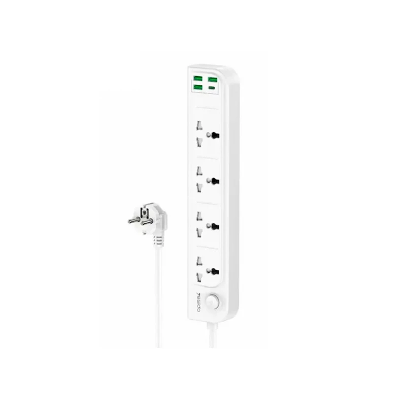 Prelungitor Yesido Yesido Power Socket 2M, 4 Ports, USB-C Max 15W,USB-A Max 12W, USB-C +USB-A = Max 15W MC20, White